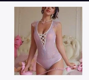SHEIN PetitDoll Women s Sexy Colorblock Lace Bodysuit Lingerie With Strap Cross - Picture 1 of 1