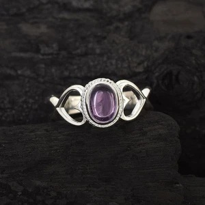 Anello da donna ovale in argento sterling 925 con pietra preziosa ametista... - Foto 1 di 7