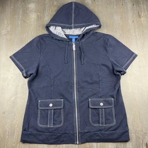 Karen Scott Sport Damen Large dunkelblau Kurzarm Hoodie Reißverschluss Shirt - Bild 1 von 8