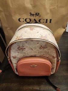 Coach Court Backpack In Signature Canvas With Floral Print CAS40 In Sand Multi - Picture 1 of 4