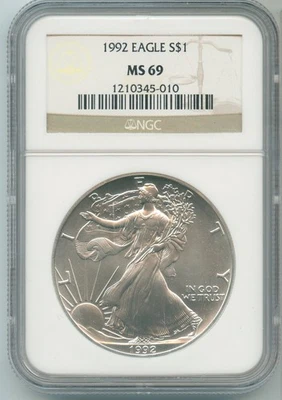1992 Argento Aquila 1 Oncia NGC MS69 Moneta Certificato - RK698 - Immagine 1 di 2