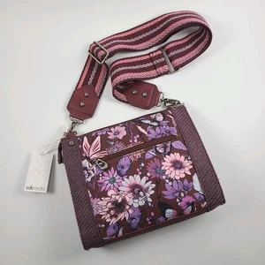 Sakroots Sanibel Crossbody Cabernet In Bloom Vegan Leder Handtasche Geldbeutel - Bild 1 von 24