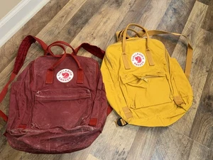 (2) LOT Fjallraven Kanken Backpack Lot (dirty needs cleaning) Yarm Yellow & Red - Picture 1 of 11