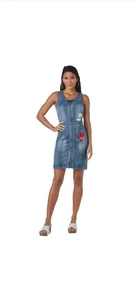 Damen Messeys bestickt Blumen Denim Tank Kleid Front Reißverschluss Größe 2x Stretch - Bild 1 von 8