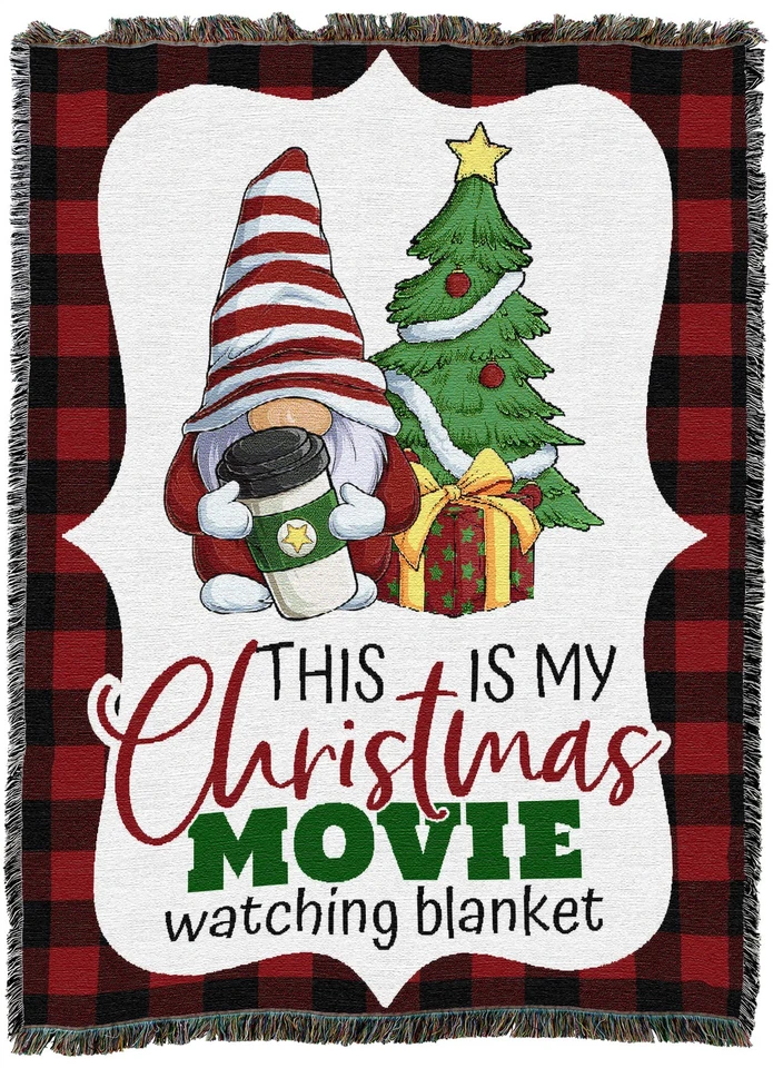 Christmas Movie Gnome Blanket Throw Woven from Cotton - Made in The USA (72x54) - Image 1 of 4