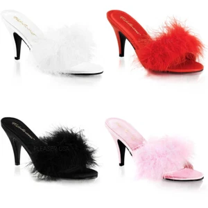Zapatillas de mula Pleaser mullidas con ribete de marabú superior de tacón alto para mujeres adultas AMOUR03 - Imagen 1 de 26