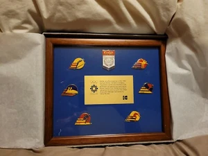 1984 Sarajevo Winter Olympic Games KODAK Set Of 7 Pins In Glass Frame W/Box - Picture 1 of 5