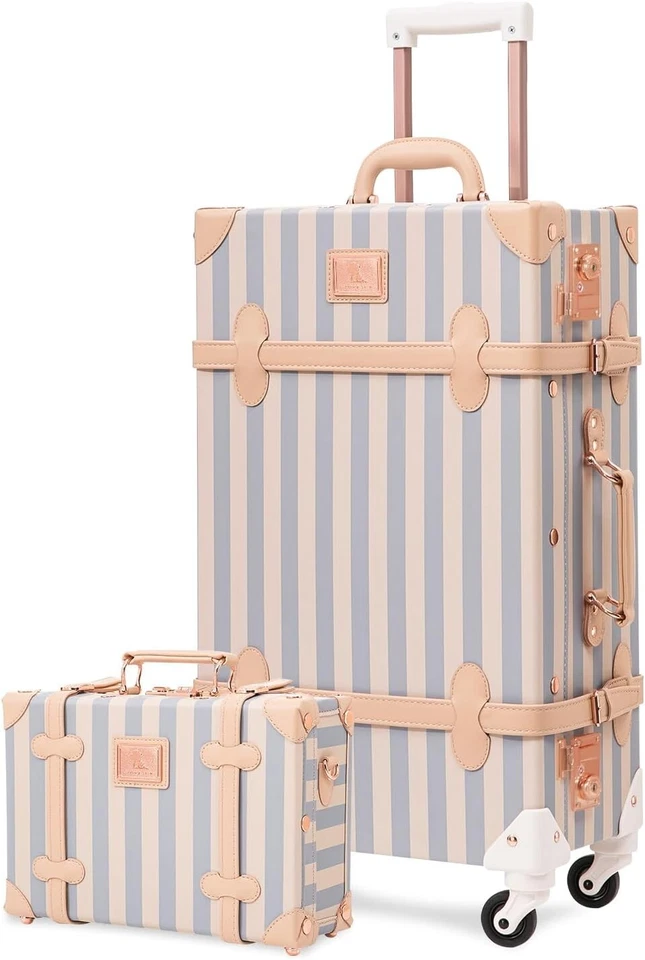 Juego de equipaje vintage con ruedas giratorias maleta de cuero artesanal bloqueo TSA para mujer Foto 1 de 4