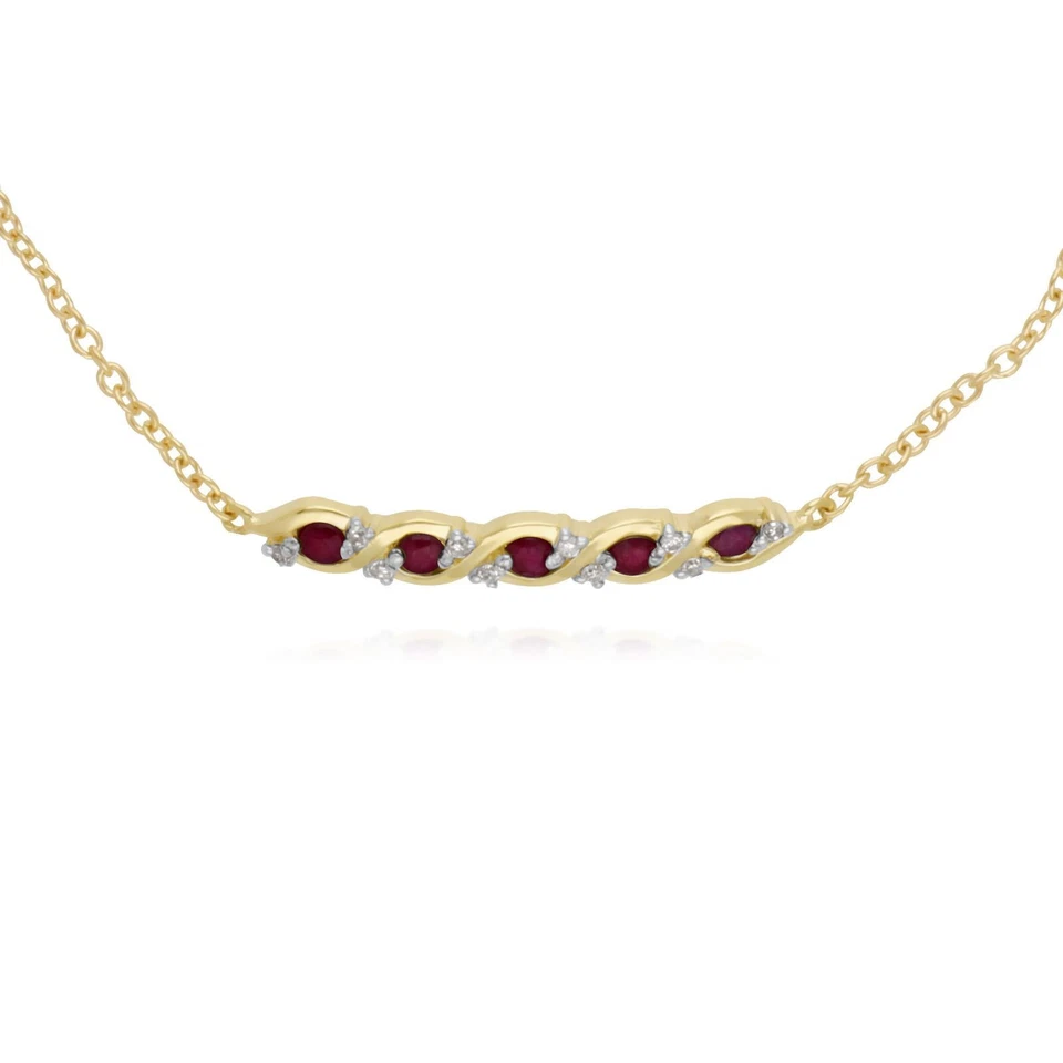 Classic Style Five Ruby & Diamond Twisted Bracelet in 9ct Yellow Gold - Image 1 of 1
