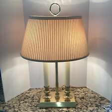 Vtg. Bouillotte 2 Candle Desk Table Lamp Light Pleated Fabric Shade Brass Base