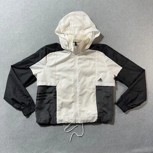 Adidas Winbreaker Jacket Youth Boys 12-14 M Black White Hooded Full Zip Outdoors - Picture 1 of 17