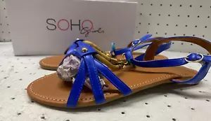 Soho Girls Shoes Womens 8.5 Blue Flat heels Open Toes Ankle Strap Sling Back - Picture 1 of 11