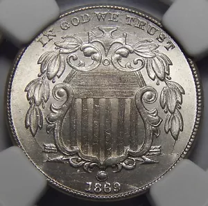 1869 NGC MS65+ SHIELD NICKEL - Picture 1 of 4
