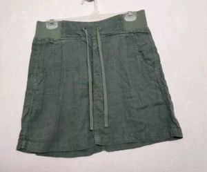 Athleta Linen Mini Skirt Sz 6 Seline Drawstring Jasper Olive Green Grunge Short - Picture 1 of 16