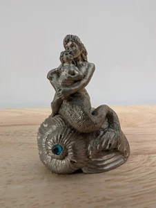 Vintage Pewter Metal Fantasy Mermaid W/ Child Jewel Figurine - 1994 - BKS - Picture 1 of 9