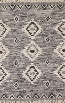 Ofertas Black Friday Geométricas Negro/Blanco Kilim Enrejado Tejido Plano Alfombras 5x7 ft Foto 1 de 4