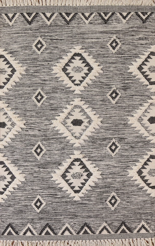 Ofertas Black Friday Geométricas Negro/Blanco Kilim Enrejado Tejido Plano Alfombras 5x7 ft Foto 1 de 4