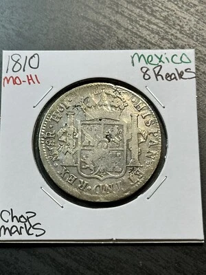 1810 MO-HI Mexico 8 Reales Spanish Silver Dollar W/ Chopmarks Coin (Raw4619) - Image 1 of 2