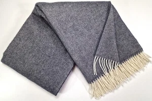 Wolldecke 100% Schurwolle Wohndecke Plaid Decke 140x200cm Dunkelgrau/Blau - Bild 1 von 5