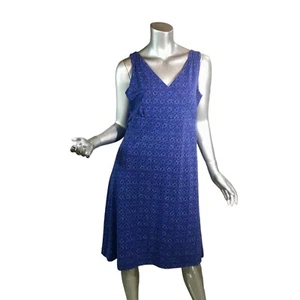 Eddie Bauer Women's PL Athletic Empire Faux Wrap Dress Soft Stretchy V Neck Blue - Picture 1 of 10