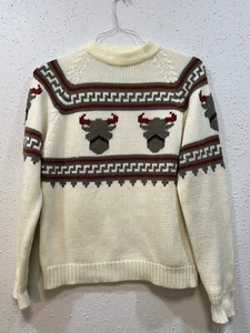 Vintage 80s Westerly / Azteca Cow Pattern Sweater Cream Adult Large Sigallo - Bild 1 von 10