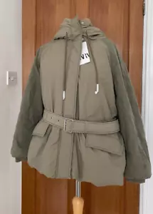 ZARA LIGHT KHAKI WOMEN COLLECTION CONTRAST PADDED JACKET BNWT SIZE L - Picture 1 of 21