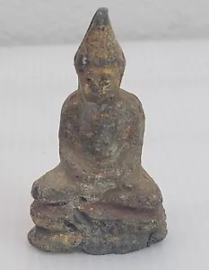 Antique 19C Phra Chai Buddha Bronze Figurine 7cm Gold Gilt Laotian Thai Burmese - Picture 1 of 10