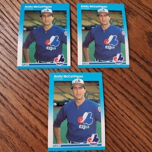 LOT of 3 (1 ERROR Print Defect, 1 RAW) 1987 Fleer #326 Andy McGaffigan Expos