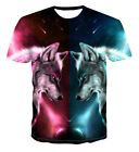  Damen Herren T-Shirt 3D-Druck kurzärmlig T-Shirt Oberteile Galaxy Wolf Paar lässig