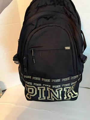 Mochila Victoria Secret Rosa Colegial Negra Dorado Logo 17"" Escuela Laptop Foto 1 de 4