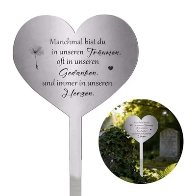 Decoración de tumba de corazón de acero inoxidable plateado para monumentos duraderos de tumbas Foto 1 de 4