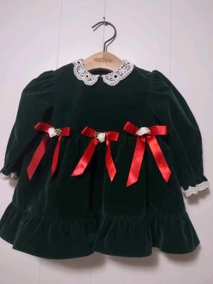 Vestido Vintage Allison Ann Navidad Navidad Niñas 12 Meses Verde Rojo Lazos EE. UU.  Foto 1 de 4