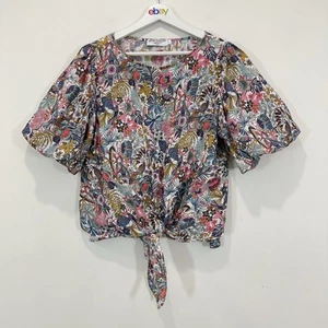 Sportscraft Linen Top Women 12 Multicoloured Tie Front Peacock Floral Boho * - Foto 1 di 10