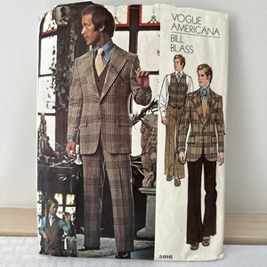 Bill Blass VOGUE 2916 1970's Men's Jacket,Pants,Vest Pattern Chest 40 Waist 34 - Picture 1 of 8