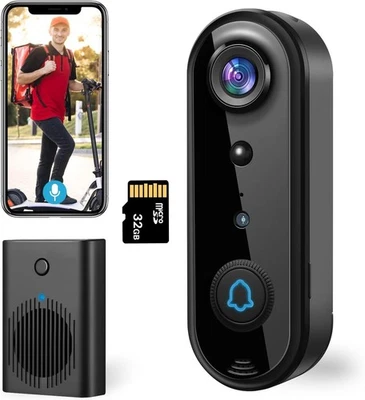 Doorbell WiFi Camera Smart Video Chime Ultra-Wide Angle Lens 32Gb SD 2.4G 1080p - Image 1 of 4