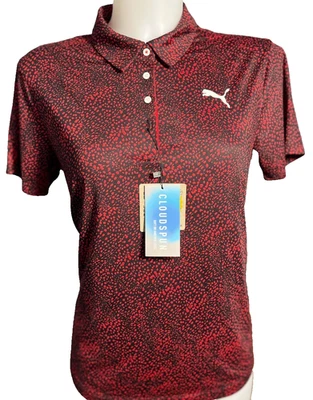 PUMA Women’s Micro Dot Golf Polo Shirt Large Cloudspun +40 Stretch Breathable — 第 1/4 张图片