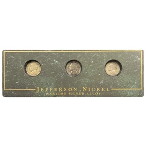 3x Wartime Silver Alloy Jefferson Nickel Set w/ Danbury Mint Wood Holder - Picture 1 of 2