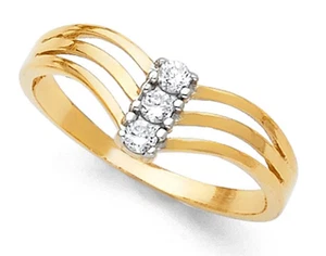 3/4 Ct Round Cut Real Solid 14K Yellow Gold Semanario 3-Stone Band Wedding Ring - Picture 1 of 1