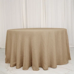 NATURAL 108" Round Faux Burlap Tablecloth Wedding Party Linens - Picture 1 of 7