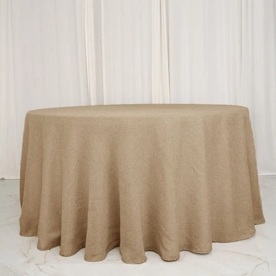 NATURAL 108" Round Faux Burlap Tablecloth Wedding Party Linens - Image 1 of 4
