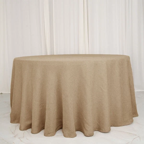 NATURAL 108" Round Faux Burlap Tablecloth Wedding Party Linens - Image 1 of 4