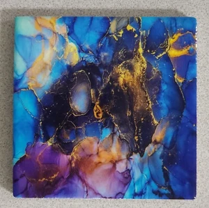 Ceramic Coaster Set M019 of 4 with Cork Pads, Holder & Printed MARBLE Pattern - Picture 1 of 7