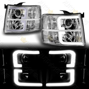FIT 07-13 CHEVY SILVERADO 1500 2500 LED BAR TUBE CHROME PROJECTOR HEADLIGHTS - Picture 1 of 5