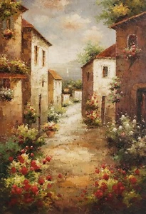 Tuscan Village #4G-2,  36x24 -100% Hand painted Oil Painting on Canvas - Picture 1 of 6
