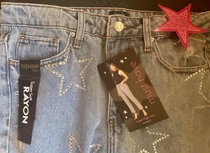 Simple Society straight super high rise party jeans Sz 5 W 27 I 25 Rhinestones - Picture 1 of 4