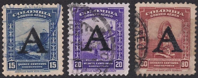 Colombia SC# C188-C194 1950 Cartagena Fortificación Sobreimpresión-3 Diferentes-Usado Foto 1 de 2