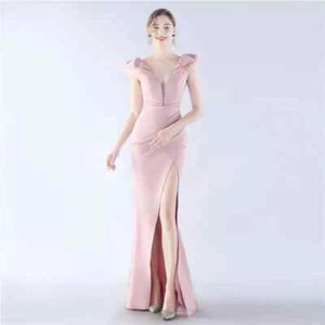 Vestito Abito Elegante Lungo Evento Sera Rosa Spacco Strascico Sirena 01625 - Foto 1 di 2