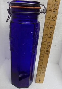 1983 Crownford Giftware Italy Cobalt Blue Canister Jar Hinged Lid Grape TALL!! - Picture 1 of 4