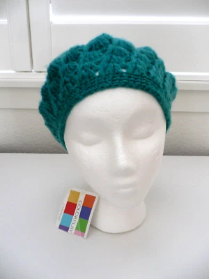 Elegante boina de ganchillo azul verdoso para mujer gorro tejido talla XS-S NUEVO CON ETIQUETAS Foto 1 de 4
