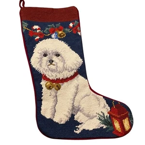 Bichon Frise Weihnachtsstrumpf Nadelspitze Samt Kamin Deko - Bild 1 von 5